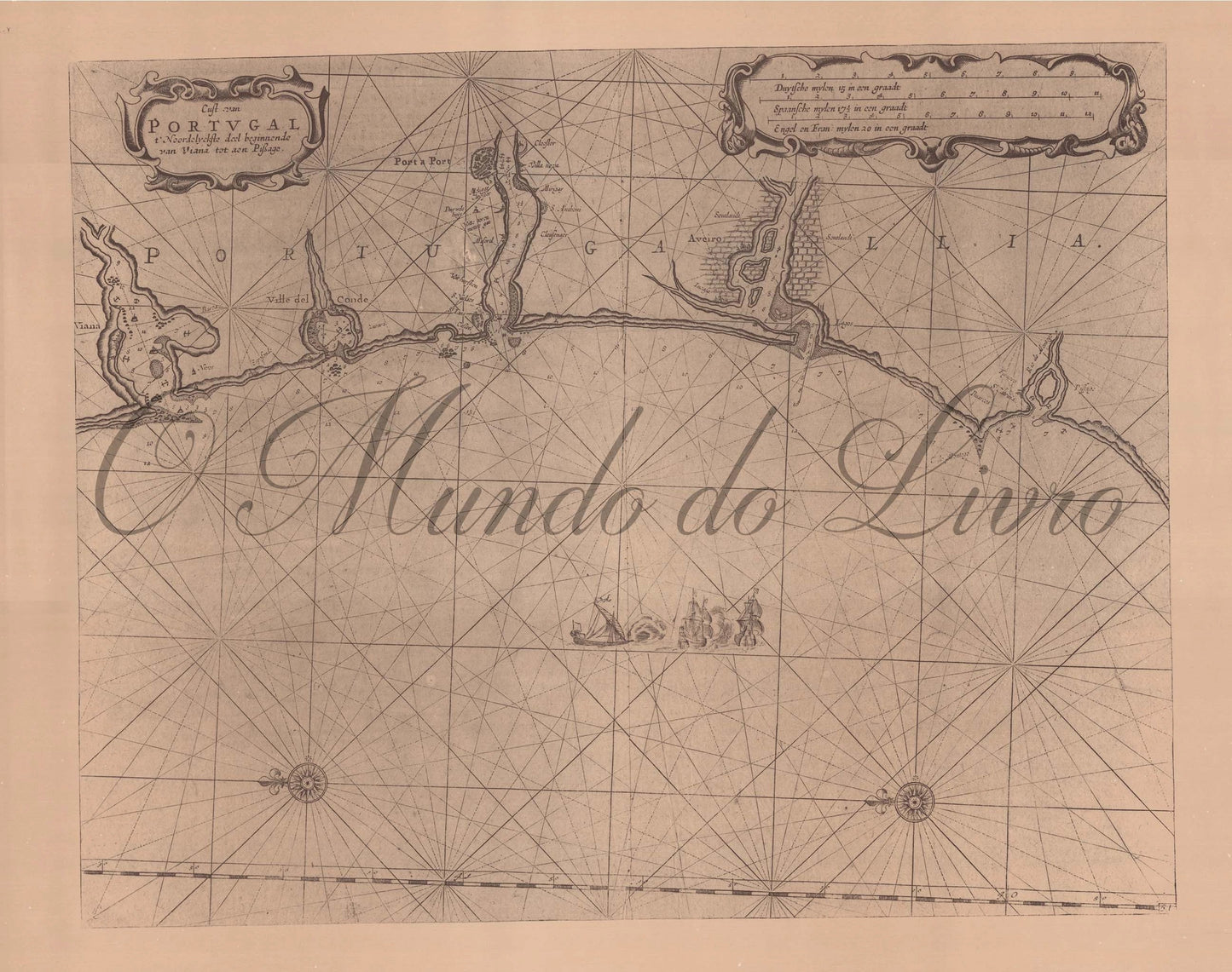 Reprodução de uma carta náutica Norte de Portugal - 219