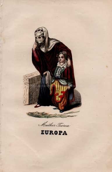 Gravura Original — Usos e Trajos dos Povos do Mundo | Europa - Mulher Turca | Auguste Wahlen | Séc. XIX