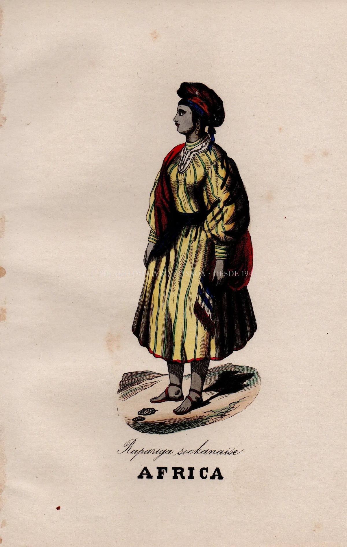 Gravura Original — Usos e Trajos dos Povos do Mundo | África - Rapariga Sockanaise | Auguste Wahlen | Séc. XIX