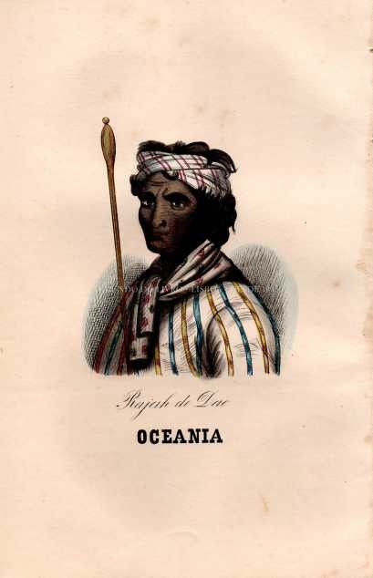 Gravura Original — Usos e Trajos dos Povos do Mundo | Oceania - Rajah de Dao | Auguste Wahlen | Séc. XIX