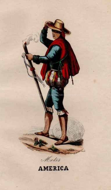 Gravura Original — Usos e Trajos dos Povos do Mundo | America - Metis | Auguste Wahlen | Séc. XIX