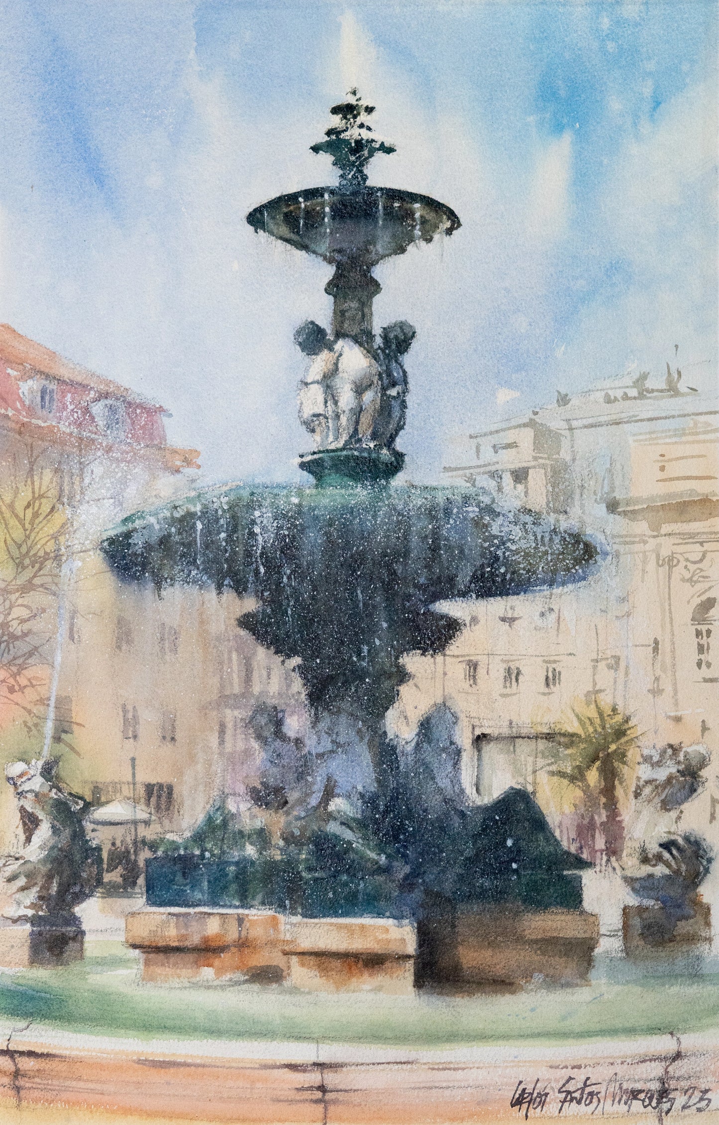 Aguarela Original - Fonte da Praça do Rossio