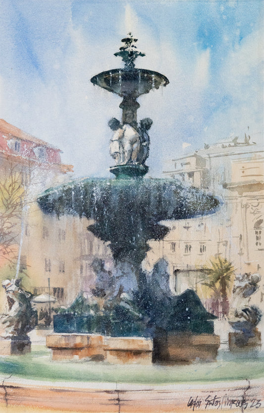 Aguarela Original - Fonte da Praça do Rossio