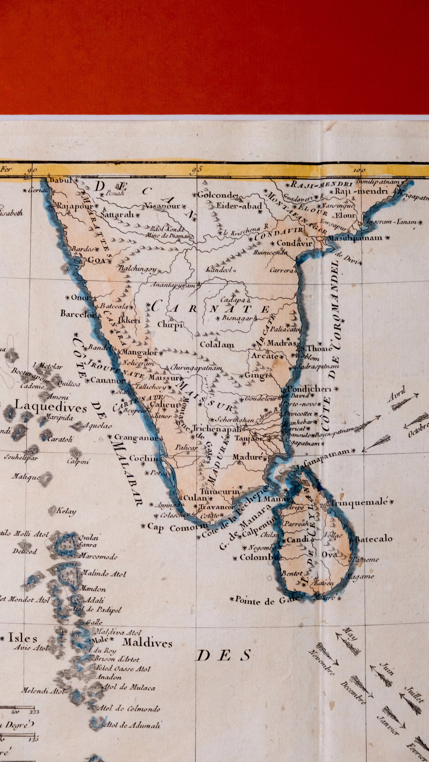 Carte de la Partie Inferieure de L'Inde en Deca du Gange (Contenat L'Isle de Ceylan, les Cotes de Malabar et Coromandel)