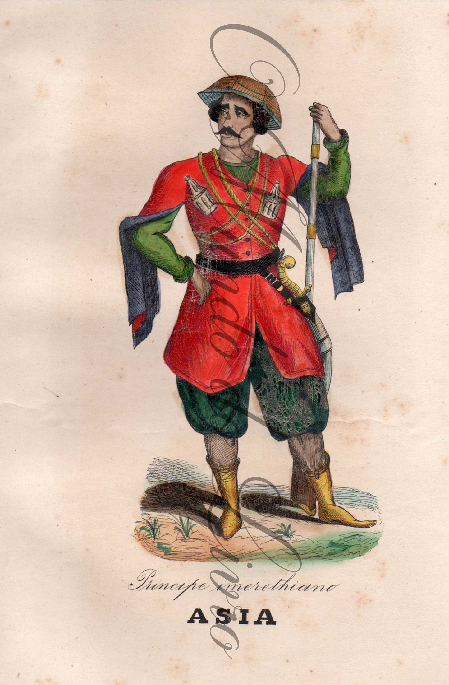 Original Engraving — Customs and Costumes of the Peoples of the World | Asia - Imeretian Prince | Auguste Wahlen | 19th Century