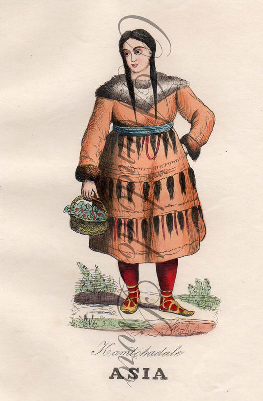 Gravura Original — Usos e Trajos dos Povos do Mundo | Ásia - Kamtchadale  | Auguste Wahlen | Séc. XIX (Cópia) (Cópia) (Cópia)