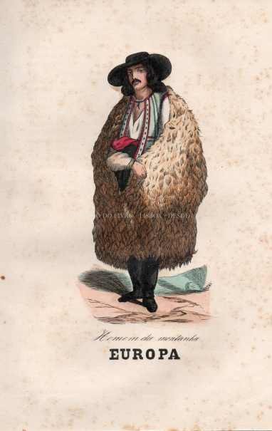 Gravura Original — Usos e Trajos dos Povos do Mundo | Europa - Homem da montanha | Auguste Wahlen | Séc. XIX