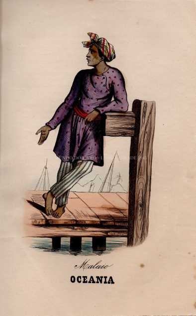 Gravura Original — Usos e Trajos dos Povos do Mundo | Oceania - Malaio | Auguste Wahlen | Séc. XIX