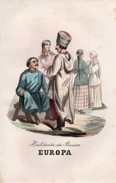 Gravura Original — Usos e Trajos dos Povos do Mundo | Europa - Habitantes da Russia | Auguste Wahlen | Séc. XIX