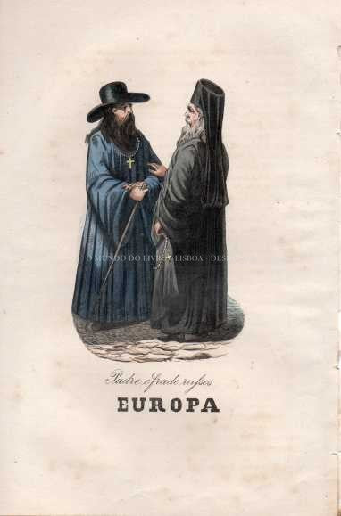 Gravura Original — Usos e Trajos dos Povos do Mundo | Europa - Padre e Frade Russos | Auguste Wahlen | Séc. XIX