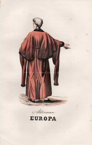 Gravura Original — Usos e Trajos dos Povos do Mundo | Europa - Alderman | Auguste Wahlen | Séc. XIX