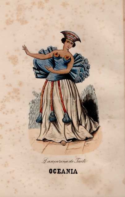 Gravura Original — Usos e Trajos dos Povos do Mundo | Oceania - Dançarina de Taiti | Auguste Wahlen | Séc. XIX
