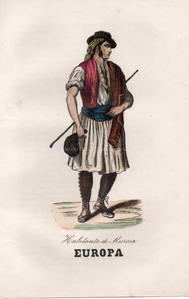 Gravura Original — Usos e Trajos dos Povos do Mundo | Europa - Habitante de Murcia | Auguste Wahlen | Séc. XIX