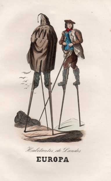 Gravura Original — Usos e Trajos dos Povos do Mundo | Europa - Habitantes de Landes | Auguste Wahlen | Séc. XIX